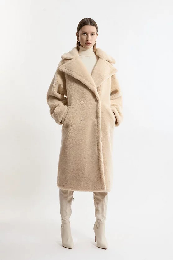 Faux Fur Teddy Longline Coat | Karen Millen US