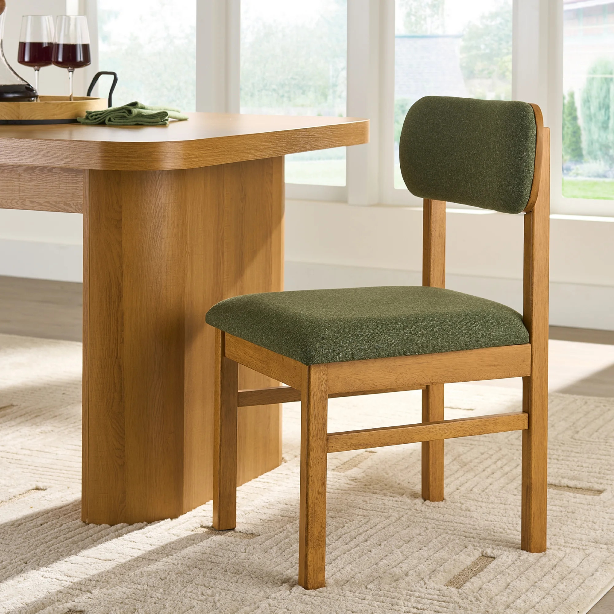 Better Homes & Gardens Juliet Dining Chairs 2 Pack, Light Honey Finish and Olive Green | Walmart (US)