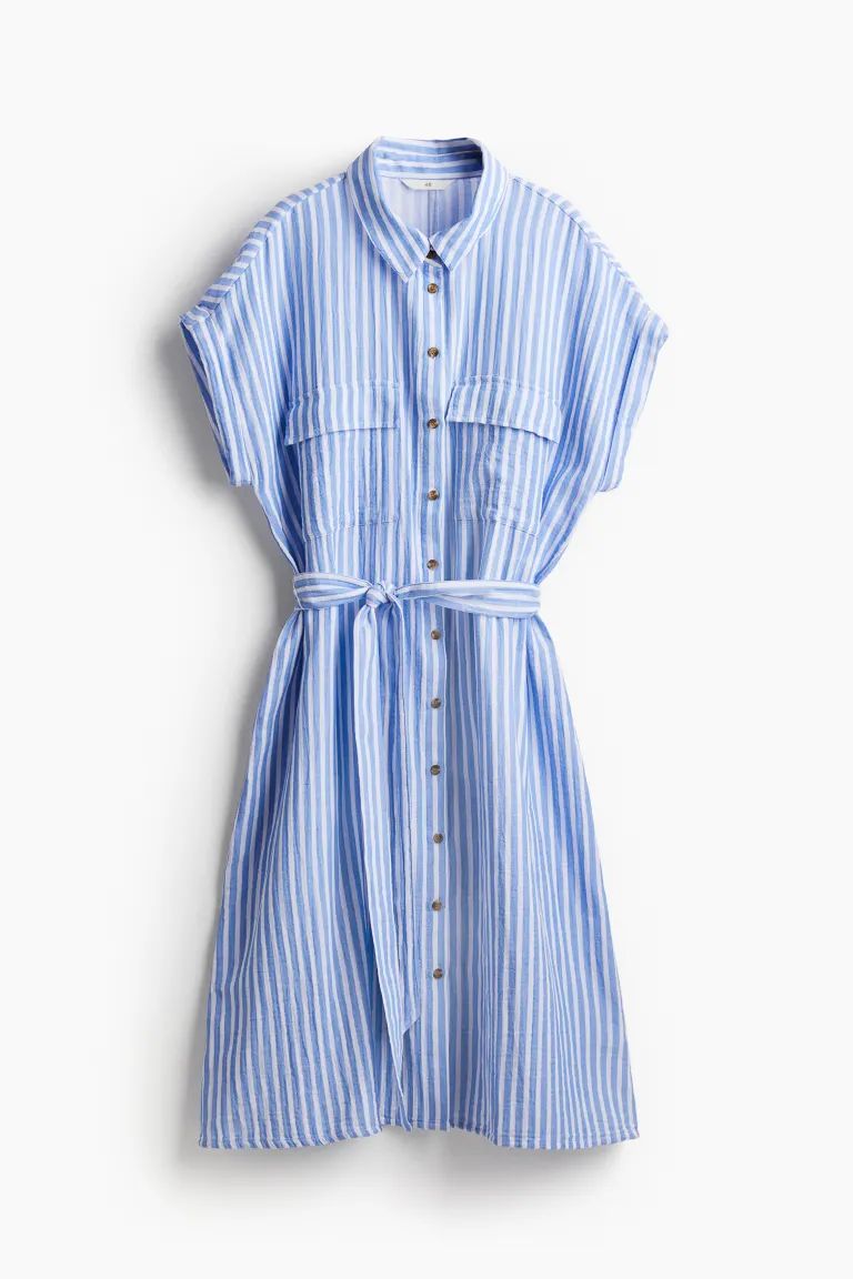 Tie-belt Shirt Dress - Light blue/striped - Ladies | H&M US | H&M (US + CA)