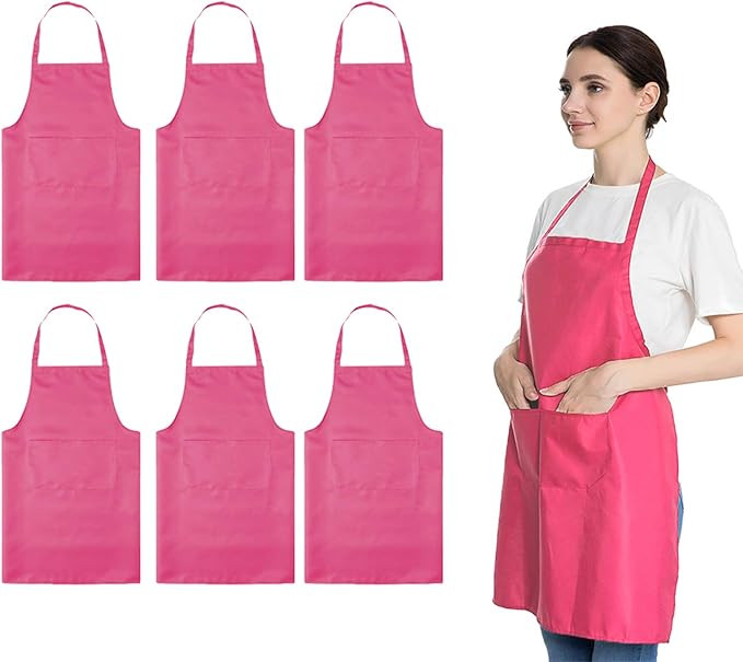 Pink 6PCS Apron for Women Adult Unisex Durable with 2 Front Pockets Washable Chef Cooking Baking ... | Amazon (US)