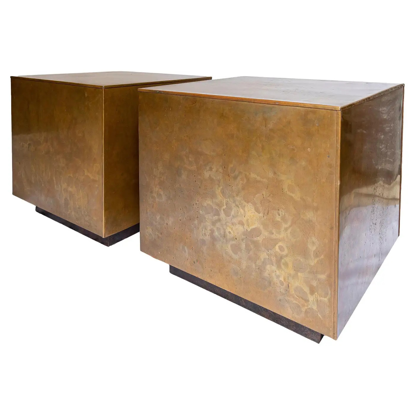 Pair of Vintage Copper Cube Side Tables | 1stDibs
