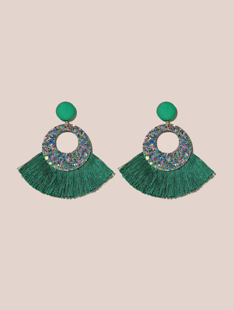 Sequin & Tassel Decor Drop Earrings | SHEIN