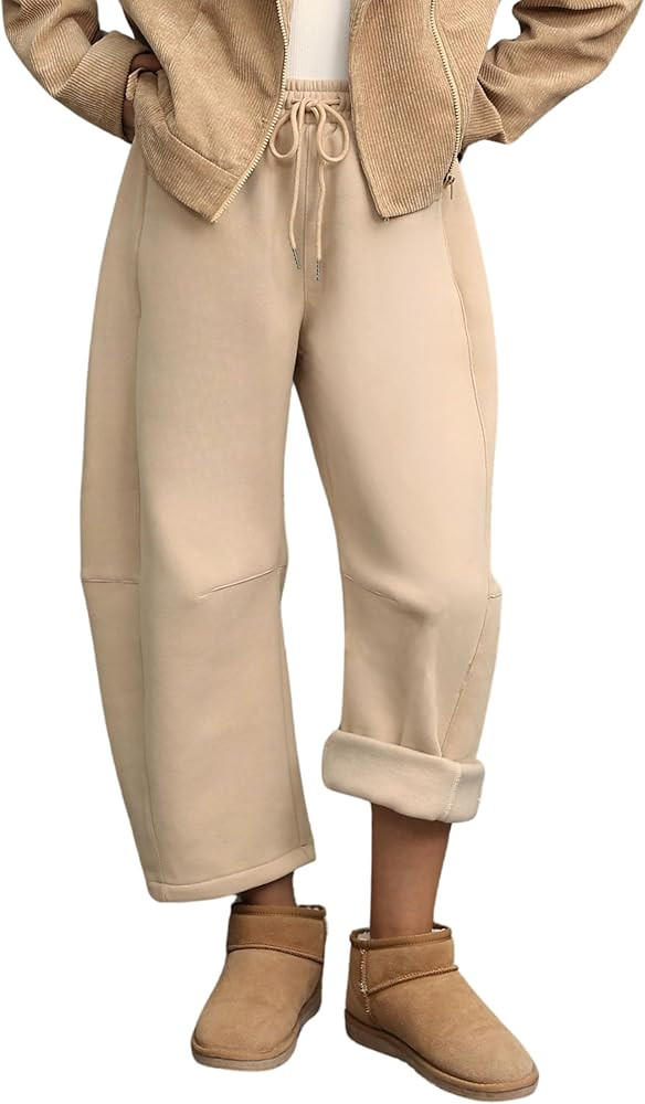 Hongsui Women's Baggy Sweatpants Fleece Lined Fall Winter Barrel Leg Pants Casual Drawstring Pala... | Amazon (US)