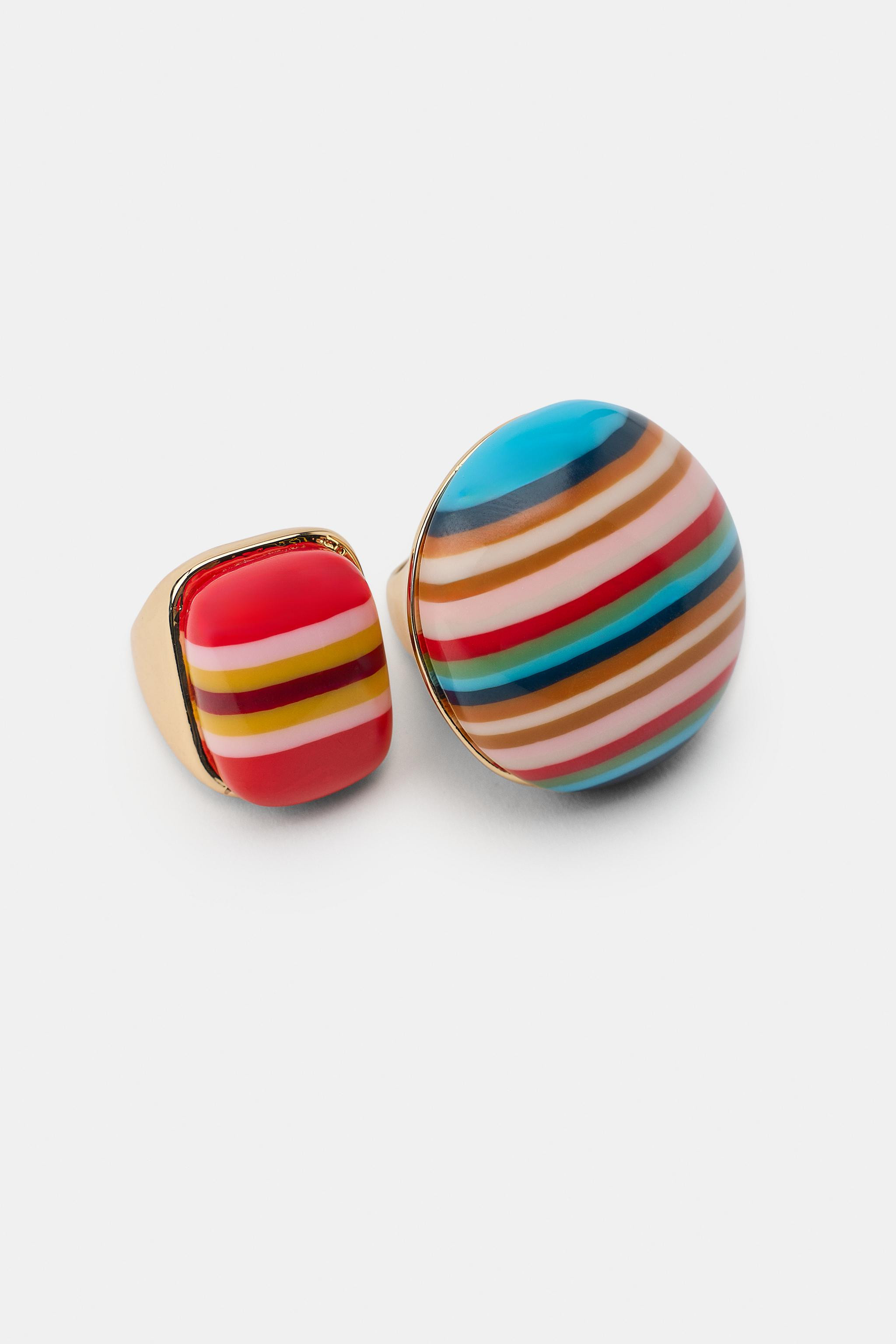2-PACK RESIN STRIPED RINGS | Zara US