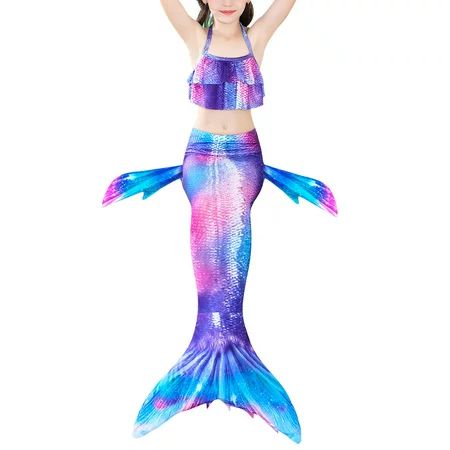 3PCS Baby Kids Girl Bikini Sets Tankini Set Swimwear Swimsuit Swimming Mermaid Tail With Monofin Bea | Walmart (US)