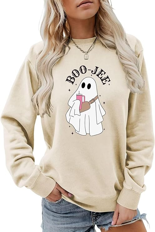 Boo-Jee Sweatshirt for Women Halloween Cute Ghost Graphic Fall Spooky Season Long Sleeve Crewneck... | Amazon (US)