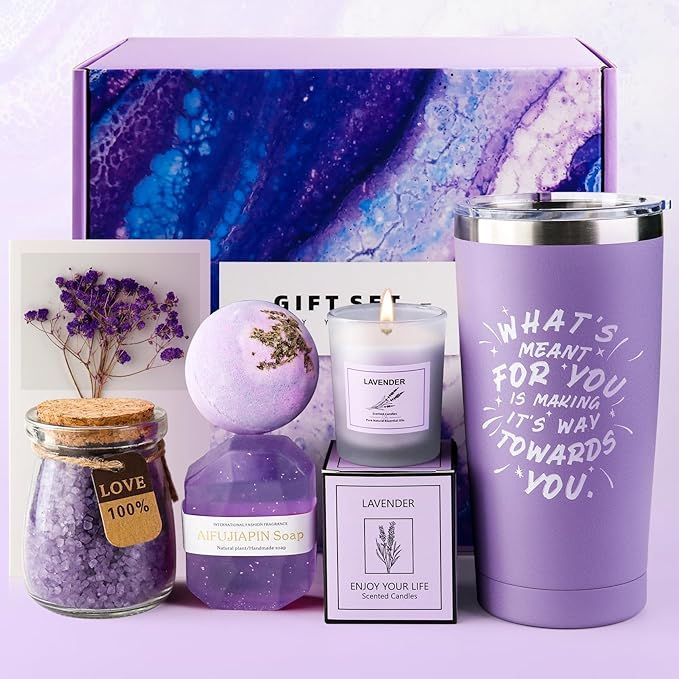 Birthday Gifts for Women, Lavender Bath Relaxing Spa Gift Set Basket Box, Women Birthday Unique G... | Amazon (US)