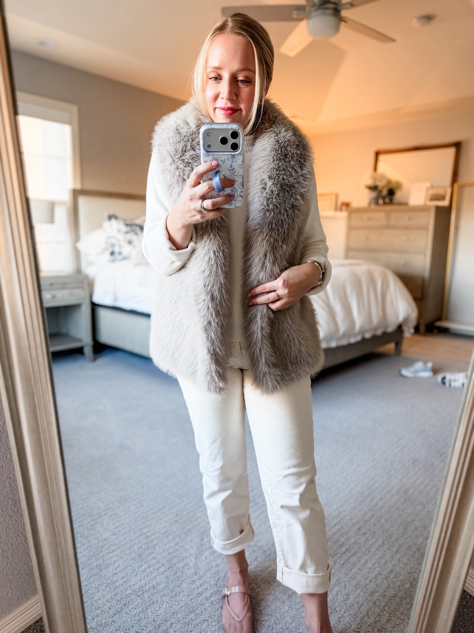 Exact mesh Mary Jane’s linked and similar faux fur vests and jeans! I love a winter white color scheme and equally love a faux fur vest! 

#LTKPetite #LTKSaleAlert