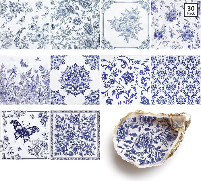 NatNarr 30 Pack Decoupage Napkins, 10 Styles Blue and White Floral Paper Napkins Chinoiserie Deco... | Amazon (US)