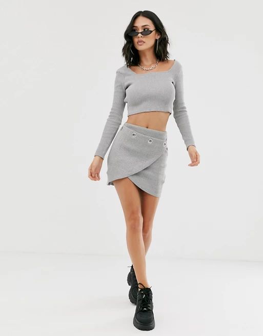 Another Reason square neck crop top in chunky rib two-piece | ASOS (Global)