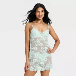 Women's Lace Babydoll Lingerie Slip Dress - Auden™ Mint Blue XS | Target