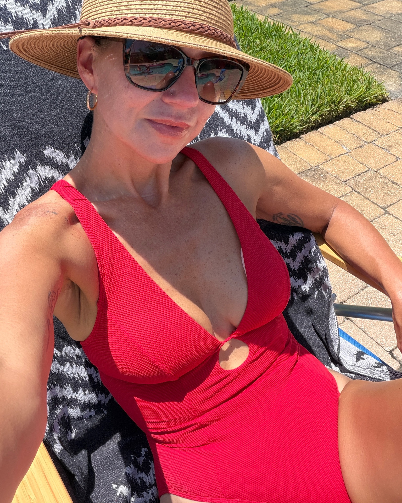 A red one piece is such a summer classic! It’s perfect for all the upcoming summer events like Memorial Day and the Fourth! 

I’m wearing a small and it fits tts. 

My red cover up set is also a size small and fits tts. 

Hat: Amazon
Sunglasses: Diff
Flops: Walmart

#LTKootd #LTKOver40 #LTKSwim