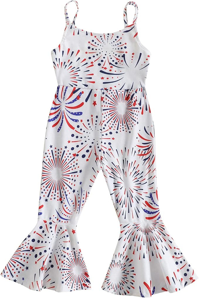 Noubeau Toddler Kids Baby Girl Fourth of July Outfits American Flag Bell-Bottom Romper One-Piece ... | Amazon (US)