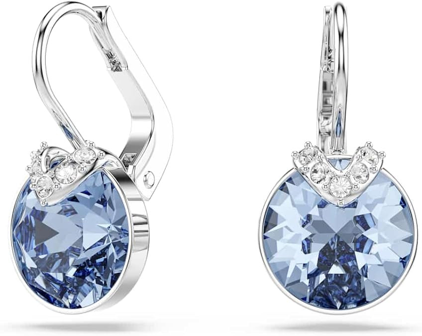 Swarovski Bella V drop earrings, Round cut, Blue, Rhodium finish | Amazon (US)