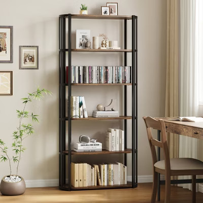 Bookshelf, 6-layer bookcase, industrial style corner storage shelf, freestanding, suitable for bedroom, home office, kitchen, living room | Target