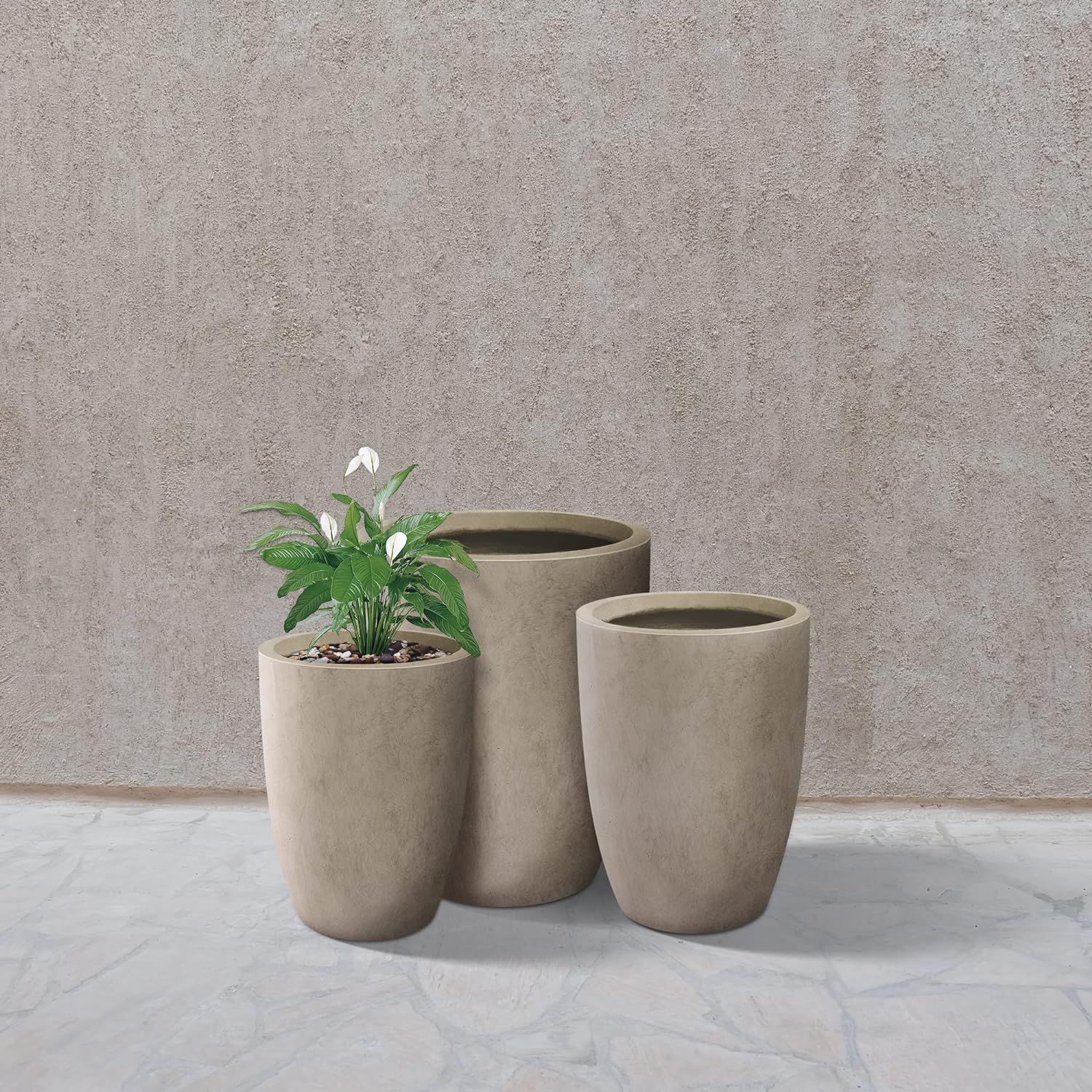 Kante 18.1" 20.4" 22.4" H Round Concrete Modern Tall Planters Set of 3 for Outdoor Indoor, Decora... | Amazon (US)