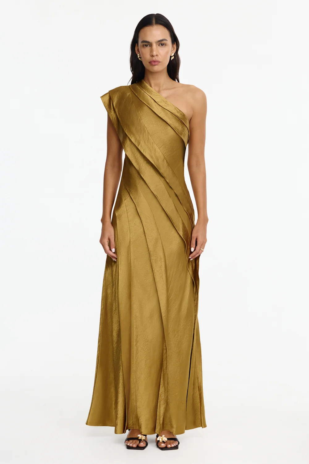 Blenfleet One Shoulder Maxi Dress in Brass Gold | Acler