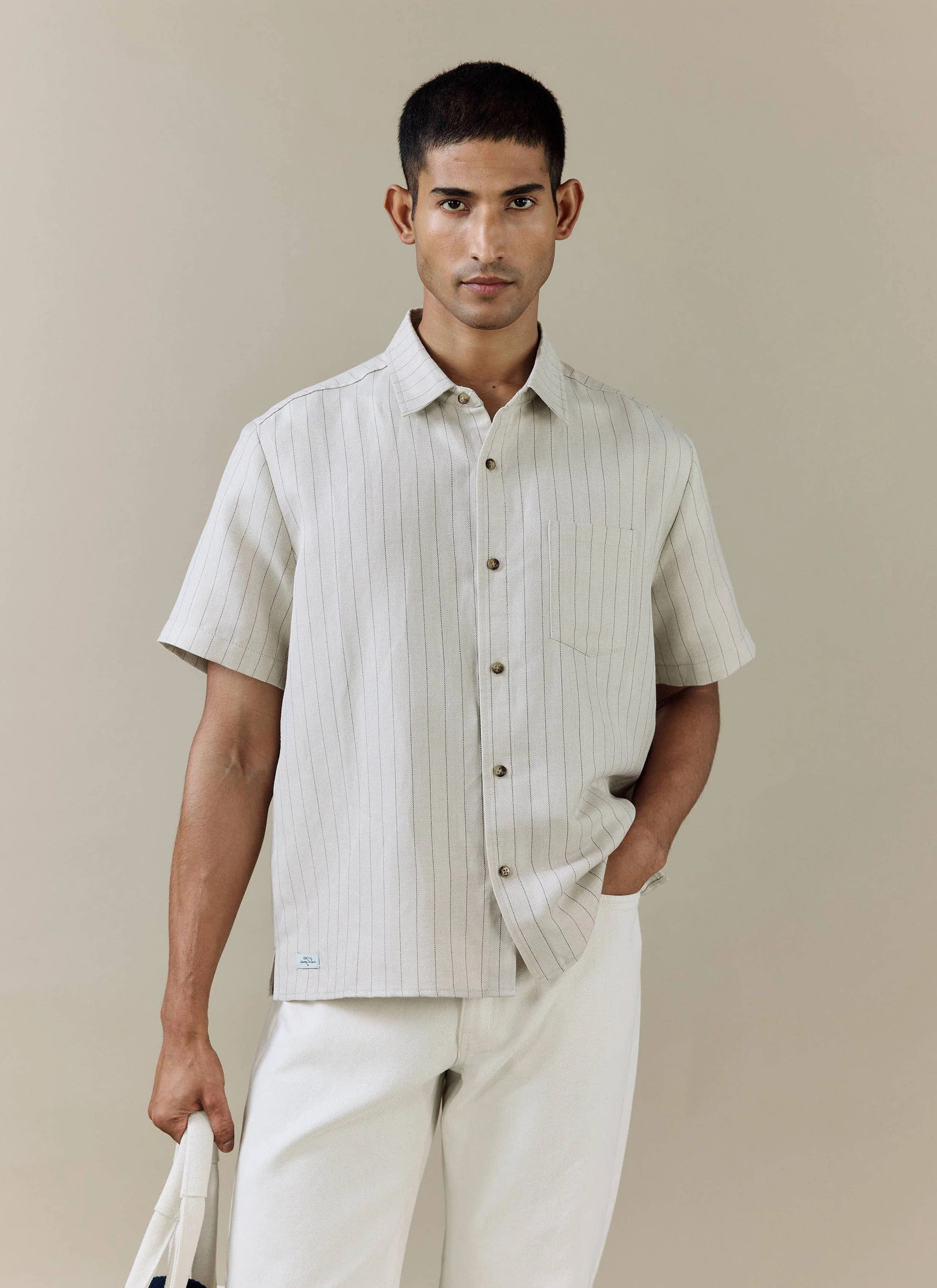 Men's Boxy Short Sleeve Shirt | Linen Blend | Cream | Percival Menswear | Percival Menswear