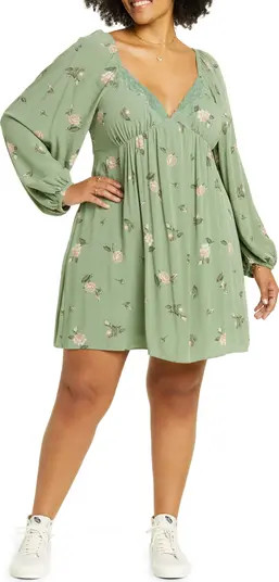 Lace Trim Long Sleeve Babydoll Dress | Nordstrom