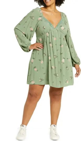 Lace Trim Long Sleeve Babydoll Dress | Nordstrom