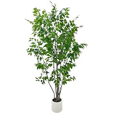 7ft Artificial Ficus Tree with White Plastic Planter | Collapsible trunk structure enables quick ... | Amazon (US)