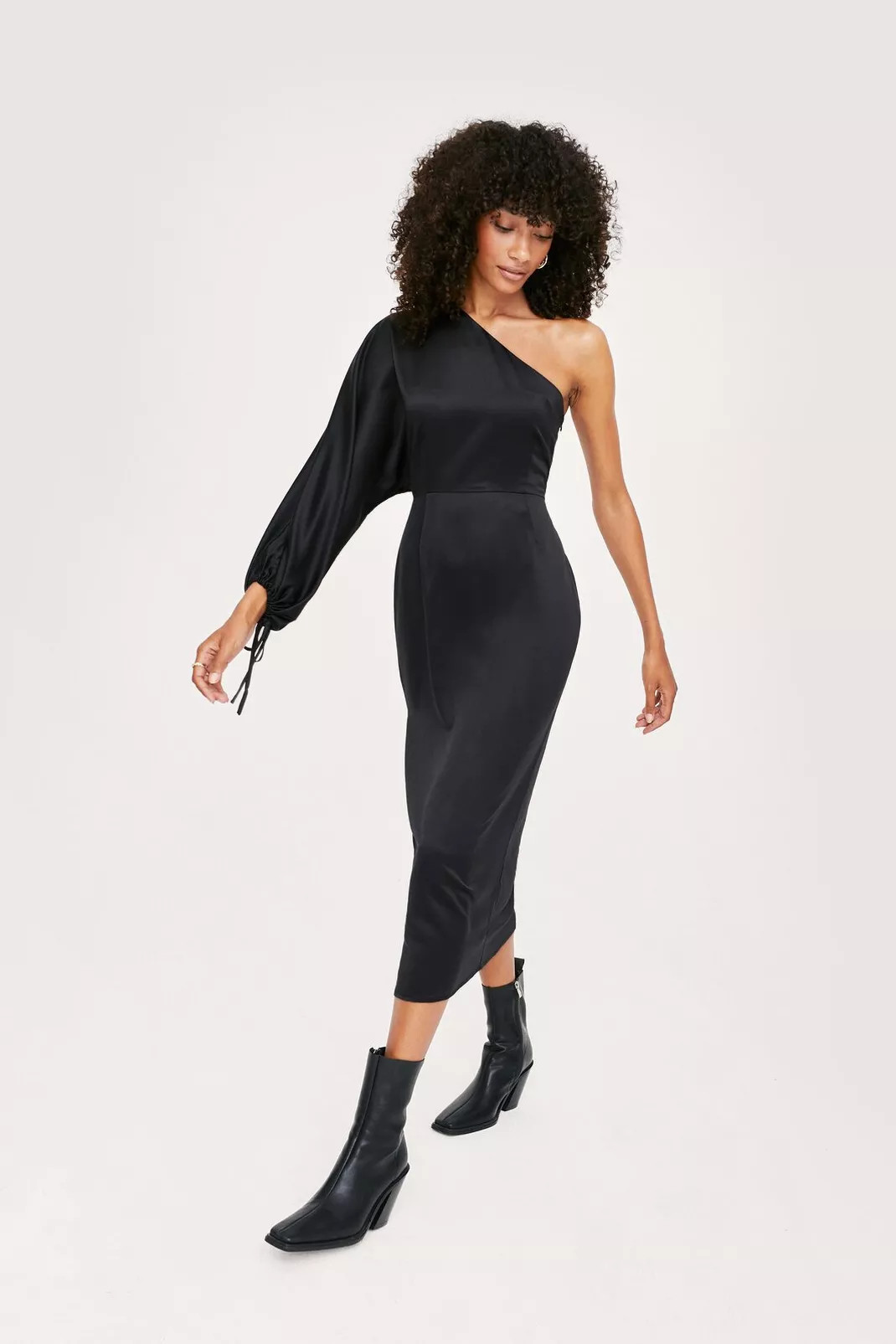 Satin One Shoulder Midi Slip Dress | Nasty Gal (US)