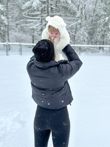 Snow days ❄️

• ALo yoga black puffer jacket, lululemon super high rise align, black on black Carhartt beanie, H&M baby white sherling onesie, slouch headwear, winter ootd 

#LTKfamily #LTKSeasonal #LTKkids