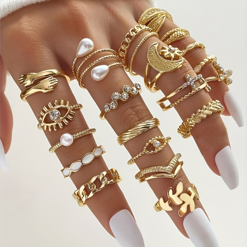 Boho Golden Ring Set Trendy Patterns Cross Snake Eye - Temu Germany | Temu Affiliate Program