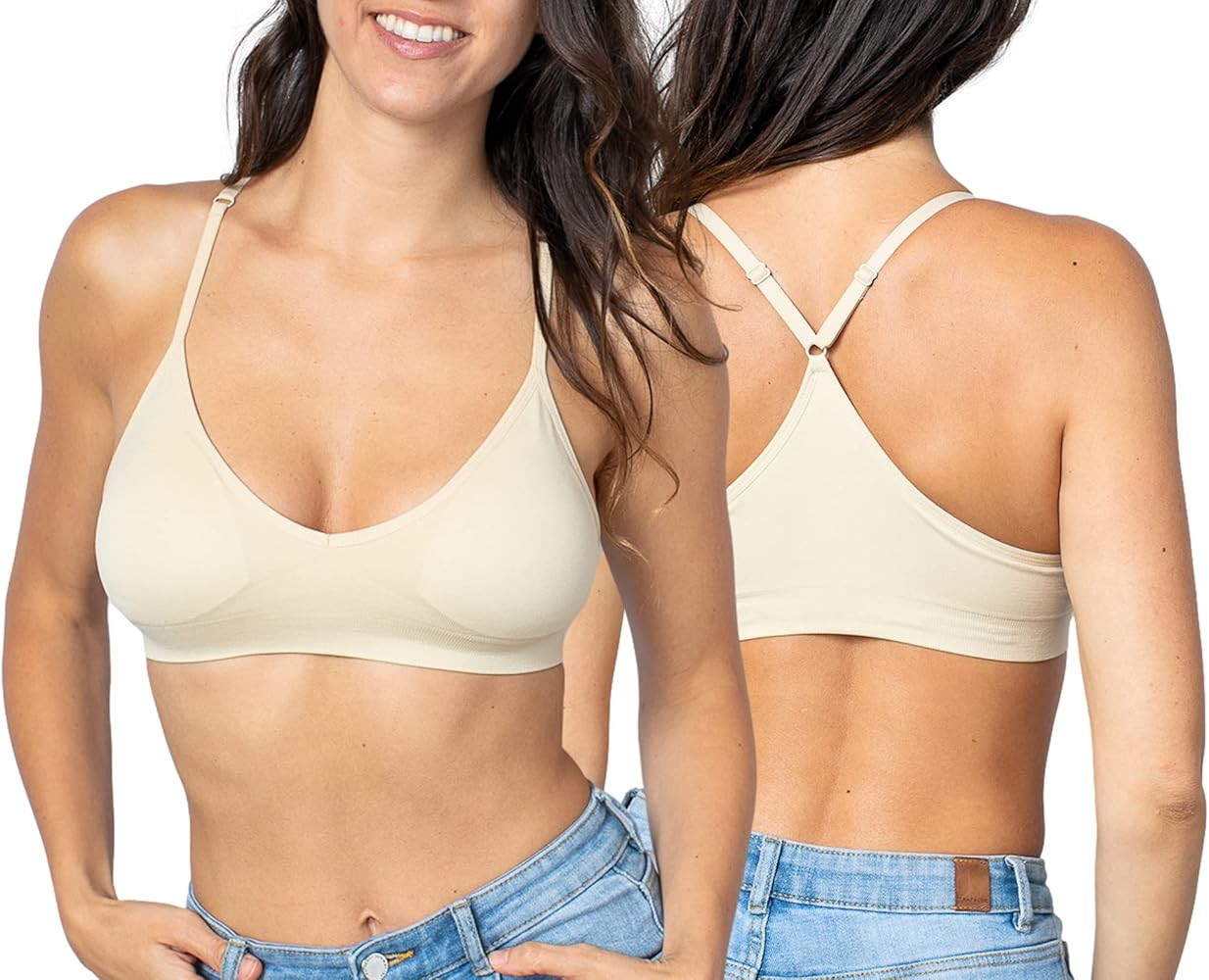 Blue 55 Women's Racerback Bralette Sexy Everyday Basic Deep V-Neck Wireless W/Removable Padding B... | Amazon (US)