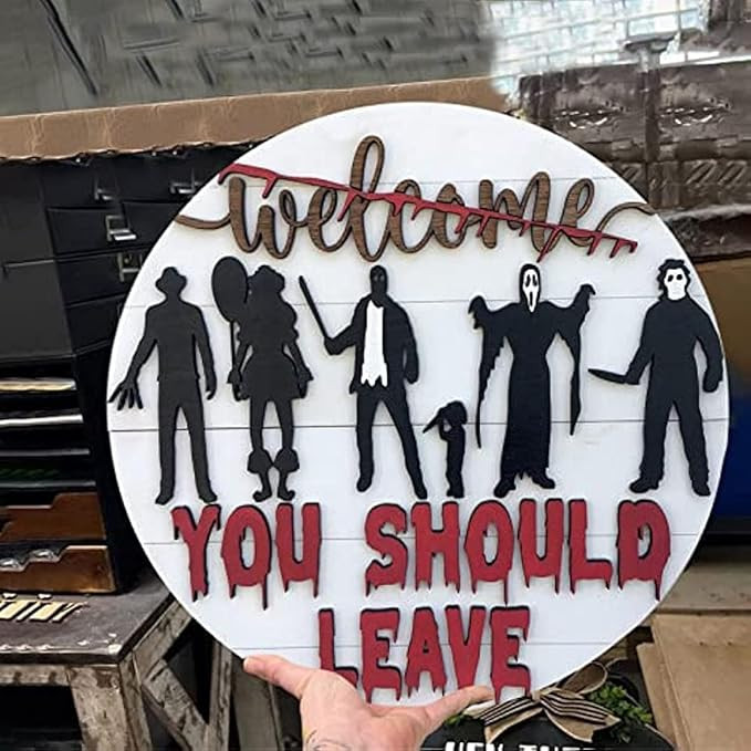 Halloween Horror Welcome Sign for Front Door, Horror Movie Characters Door Hanger Scary Halloween... | Amazon (US)