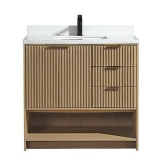 Ari Kitchen and Bath San Diego 36 W x 22 in D x 34.5 H Single Bath Vanity in Oak with Stone Top i... | The Home Depot