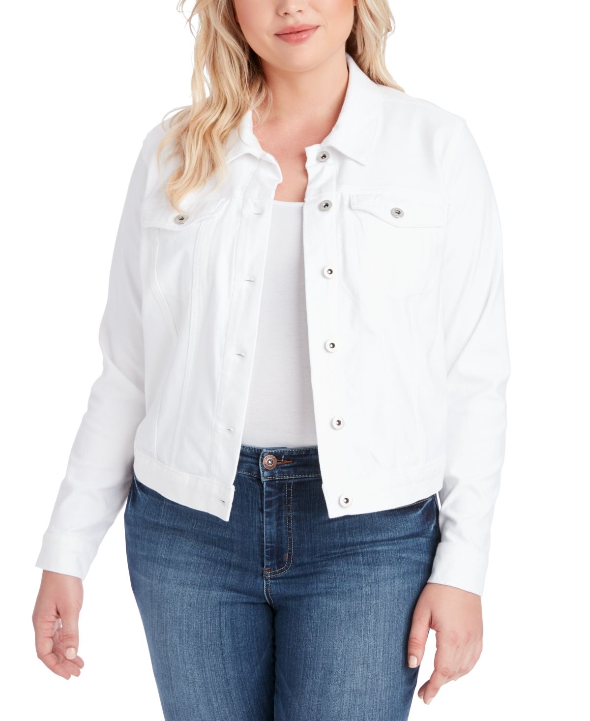 Jessica Simpson Trendy Plus Size Pixie White Denim Jacket | Macys (US)