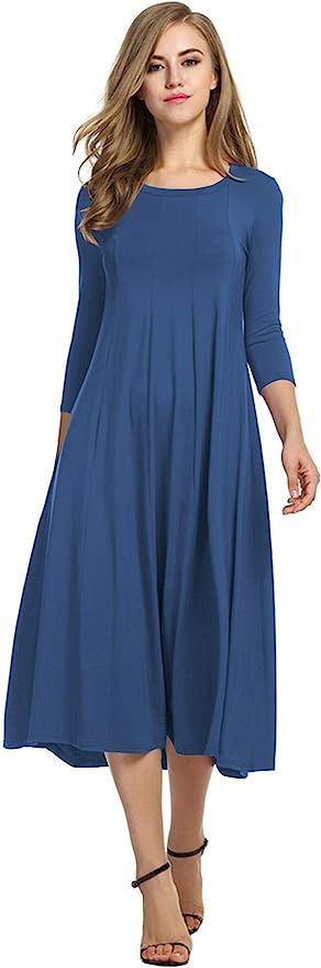 Hotouch Women's 3/4 Sleeve A-line and Flare Midi Long Dress | Amazon (US)