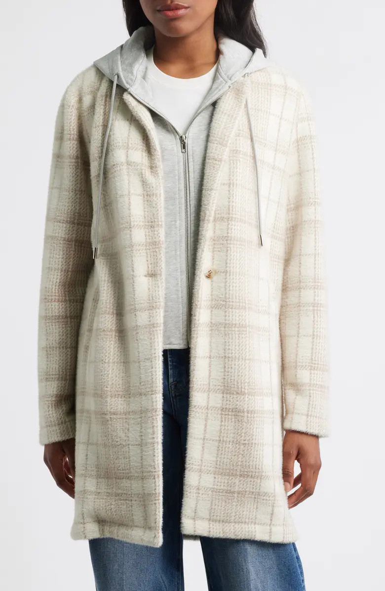 Plaid Coat with Bib Hoodie | Nordstrom