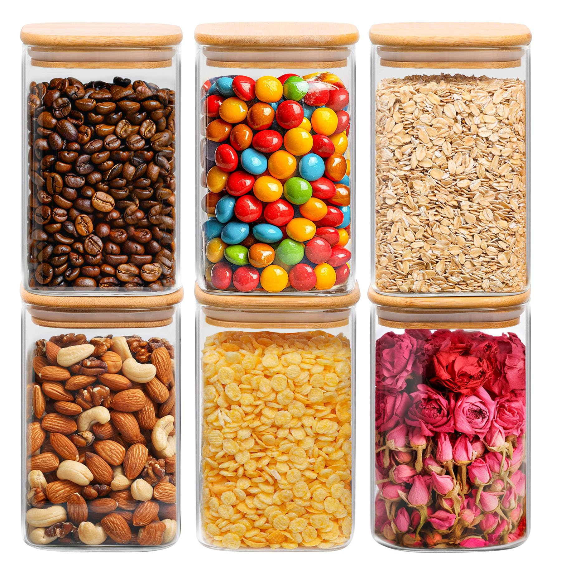 ComSaf 37 oz Glass Storage Containers with Lids, Glass Jars with Lids, Clear Food Jar, Square Can... | Amazon (US)