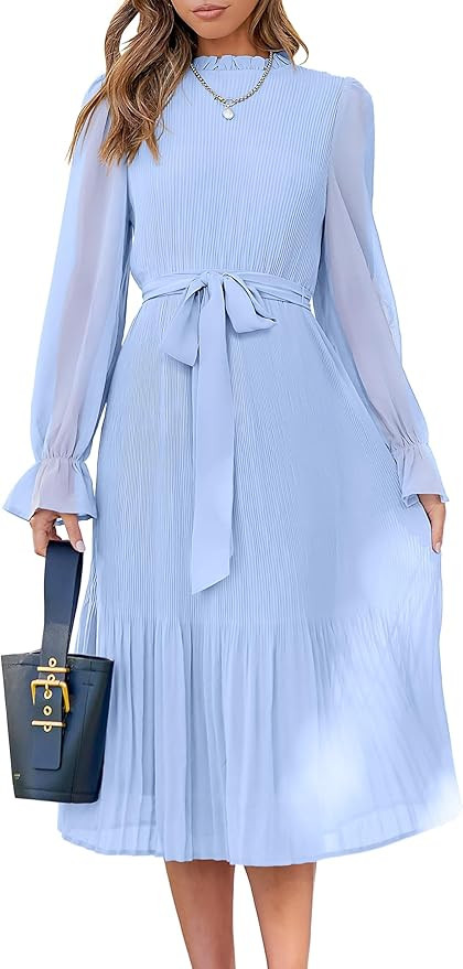 ANRABESS Women's Floral Chiffon Midi Dress Puff Long Sleeve Mock Neck Summer Wedding Guest Party ... | Amazon (US)