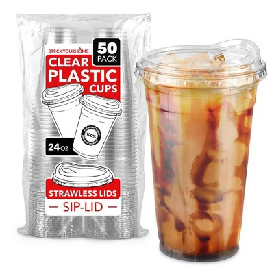 Stock Your Home 24-oz Clear Disposable Plastic Cups with Lids (Set of 50) | Target