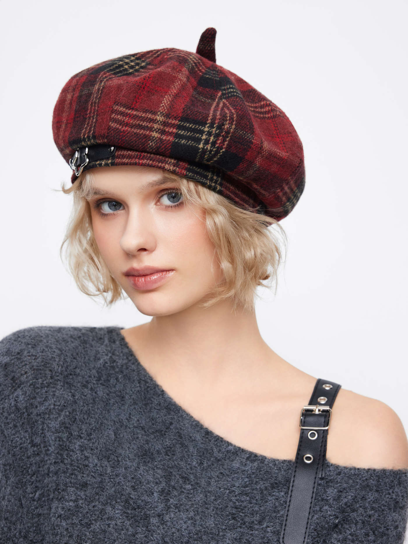 TARTAN STAR BUCKLE BERET HAT For Daily Casual | Cider