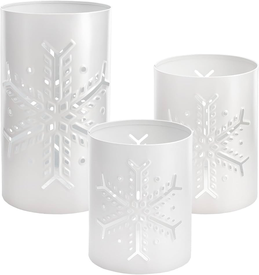 AuldHome Snowflake Candle Lanterns for Pillar Candles (Set of 3); Christmas Holiday Decor Centerp... | Amazon (US)