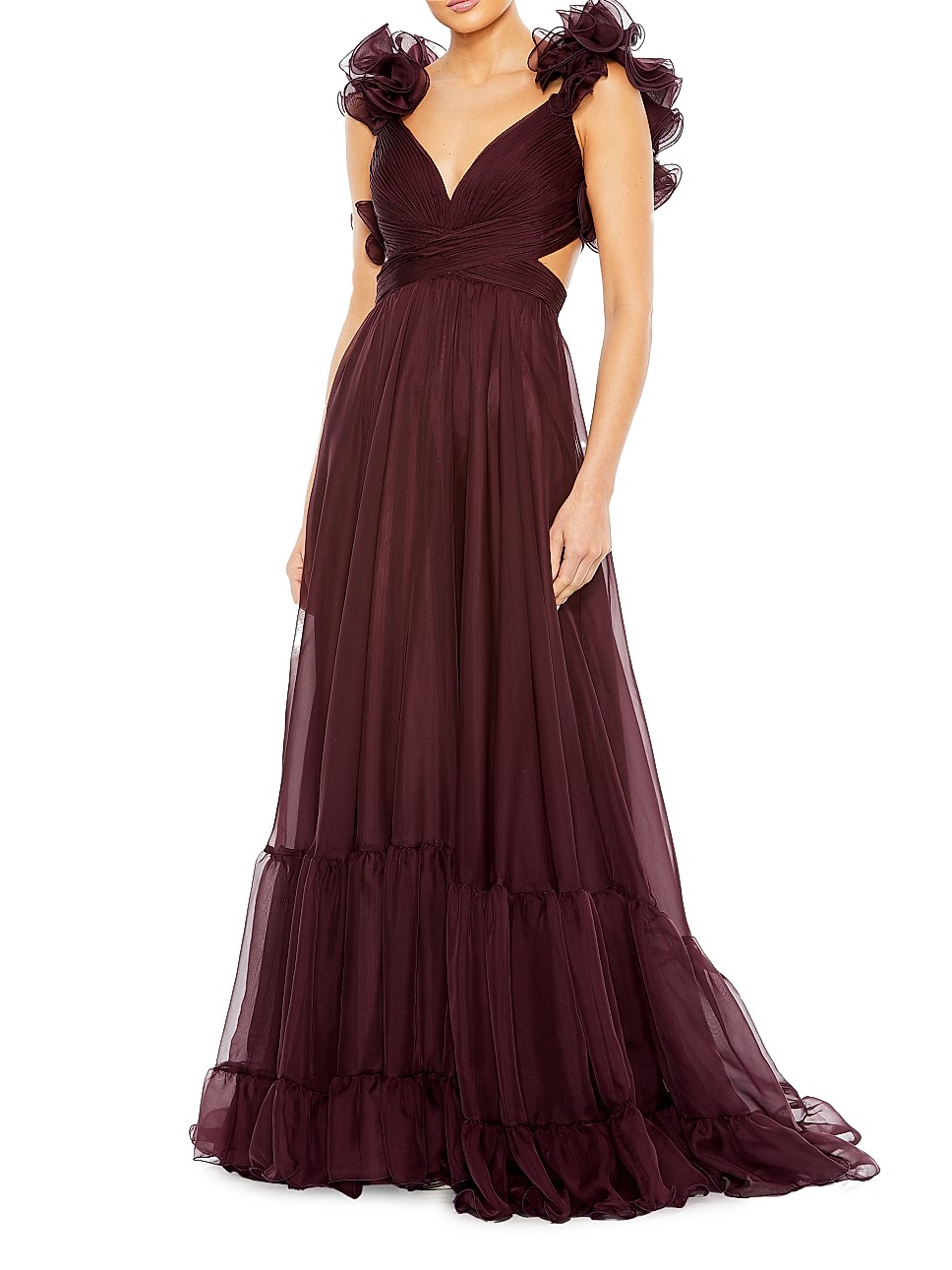 Ieena Ruffle Tiered Cut-Out Chiffon Gown | Saks Fifth Avenue