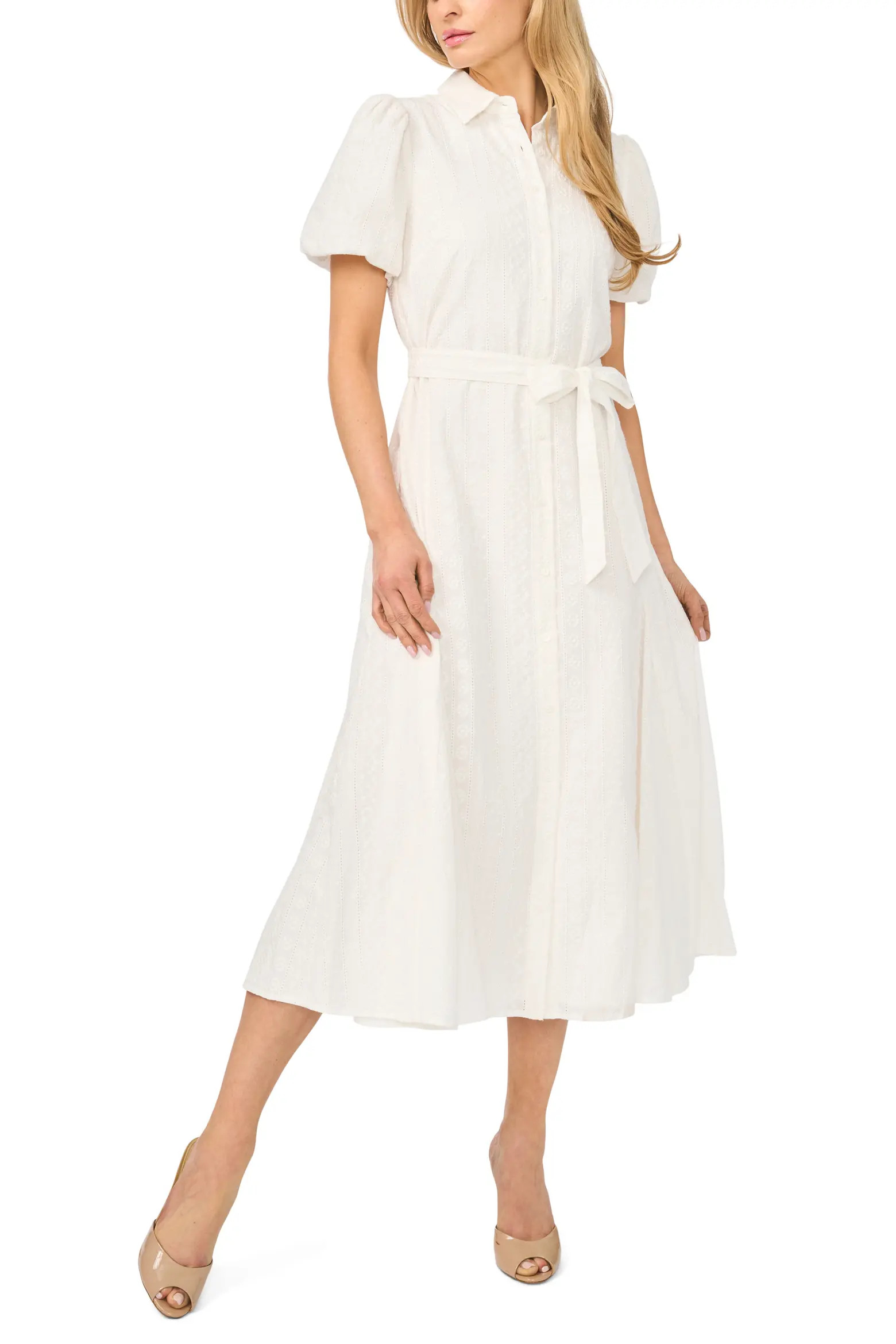 Embroidered Puff Sleeve Cotton Button-Up Shirtdress (Women) | Nordstrom | Nordstrom
