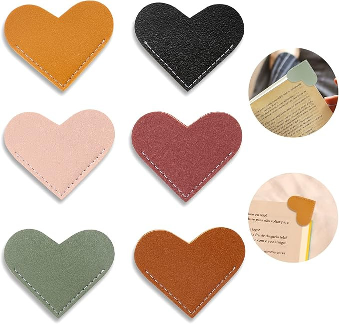 Leather Heart Bookmark,6 Pcs Corner Page Marks for Women,Kids, Book Accessories Cute Handmade Boo... | Amazon (US)