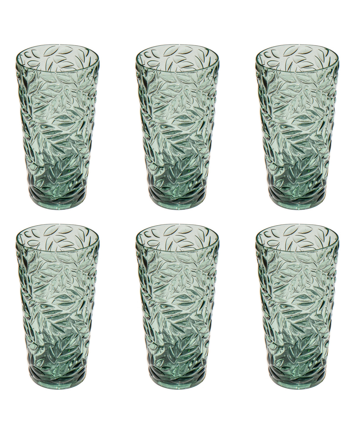 Abode Homewares Embossed Leaf Acrylic Drinking Glasses, Set of 6 - Sage | Macy's