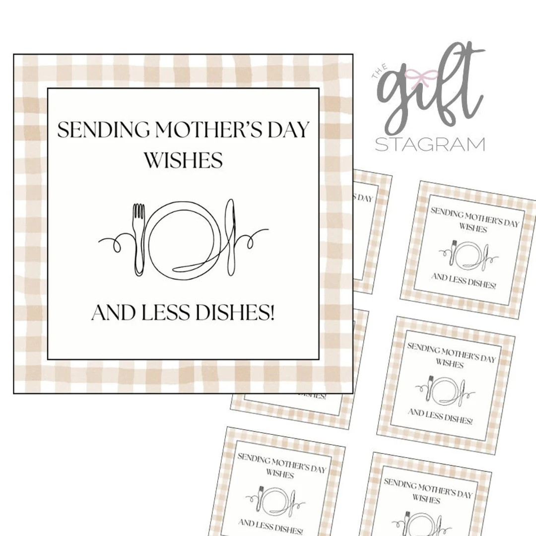Sending Mother's Day Wishes and Less Dishes Gift Tag | DIGITAL DOWNLOAD | Mother's Day Gift Tag |... | Etsy (US)