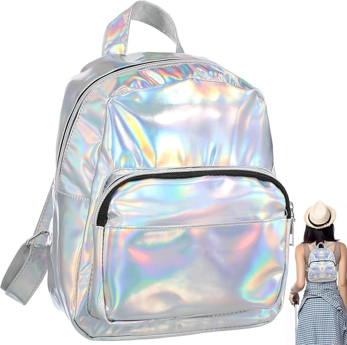 Amosfun Chic Holographic Backpack Cute Hologram Shoulder Bag Satchel Christmas Birthday Valentine... | Amazon (US)