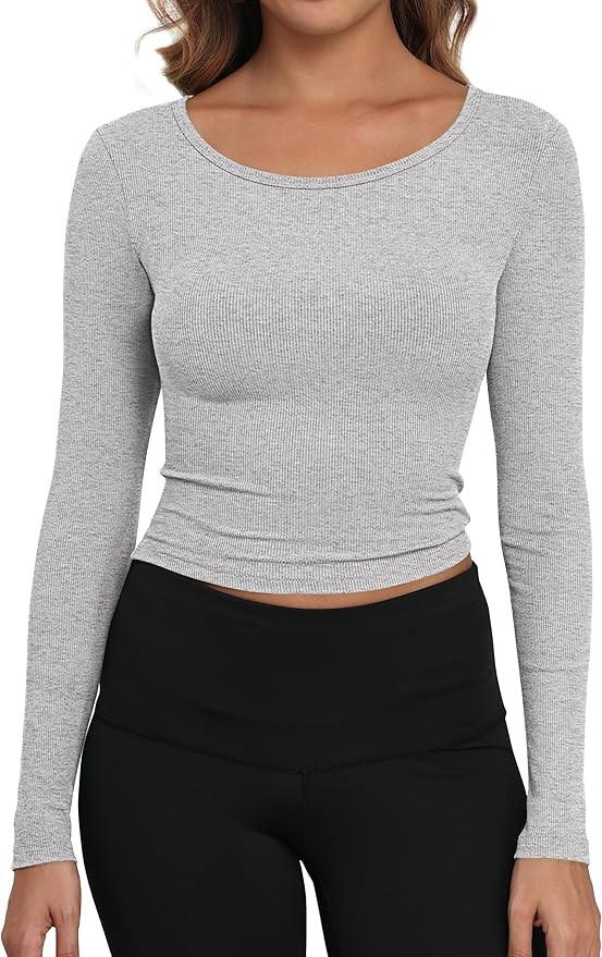 Artfish Women's Casual Basic Ribbed T-Shirts Slim Fitted Boat Neck Long Sleeve Crop Top | Amazon (US)