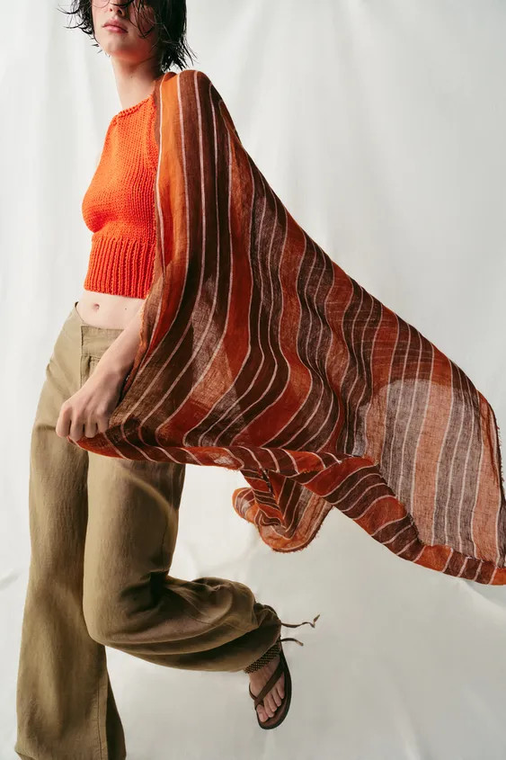 100% LINEN STRIPED PRINT SCARF | Zara UK