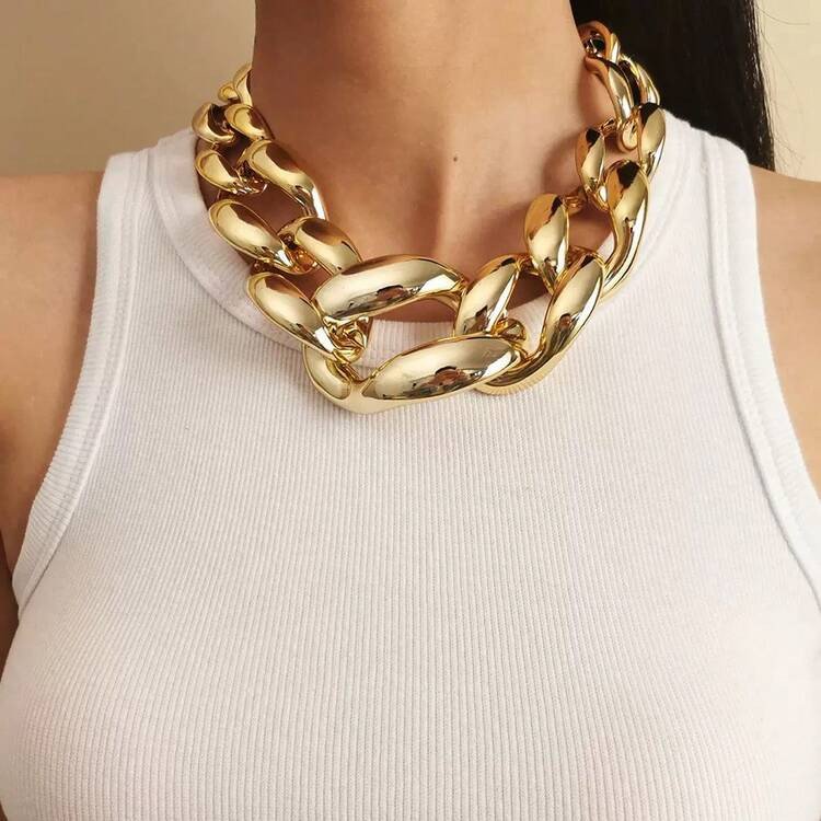 1pc Oversized Metal Clasp Single Layer Necklace, European Punk Style Geometric Chain Necklace | SHEIN