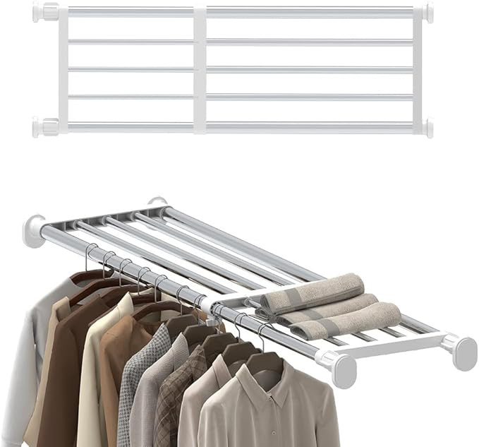 Hershii Tension Shelf Expandable Rod Closet System Heavy Duty Clothes Hanger Adjustable DIY Stora... | Amazon (US)