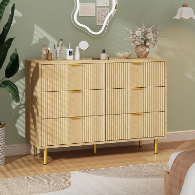Fluted Dresser for Bedroom with 6 Drawers, 39.4" Wide Modern Chest of Drawers with Metal Handle, Wooden Closet Clothes Storage Organizer, Natural | Target